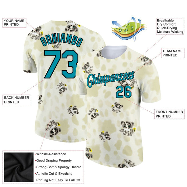 Custom Cream Teal-Black 3D Pattern Design Dog Performance T-Shirt