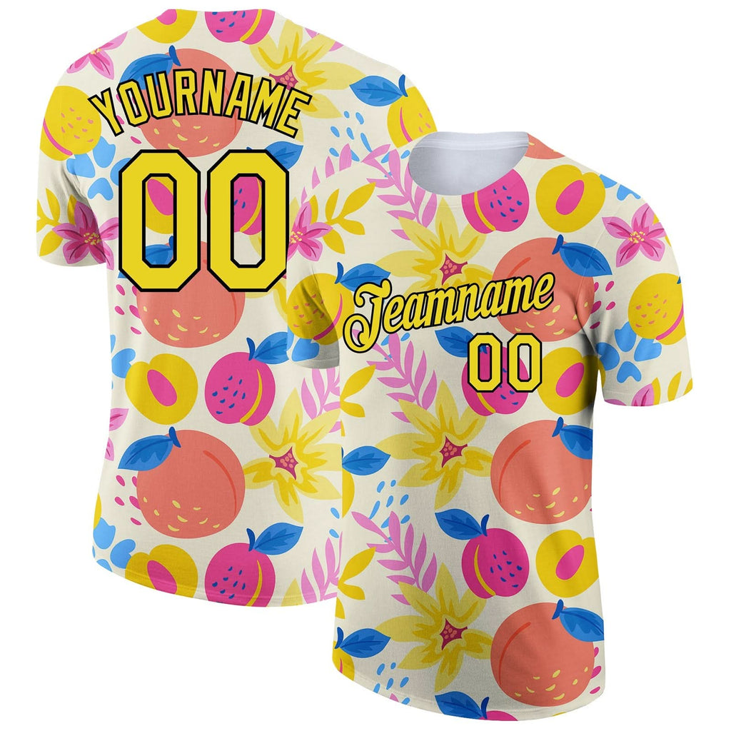 Custom Cream Neon Yellow-Black 3D Pattern Design Summer Holiday Fruit Performance T-Shirt