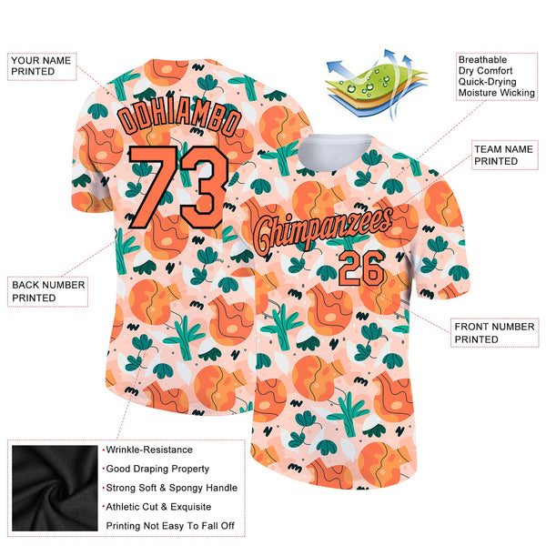 Custom Light Pink Bay Orange-Black 3D Pattern Design Abstract Doodle Performance T-Shirt