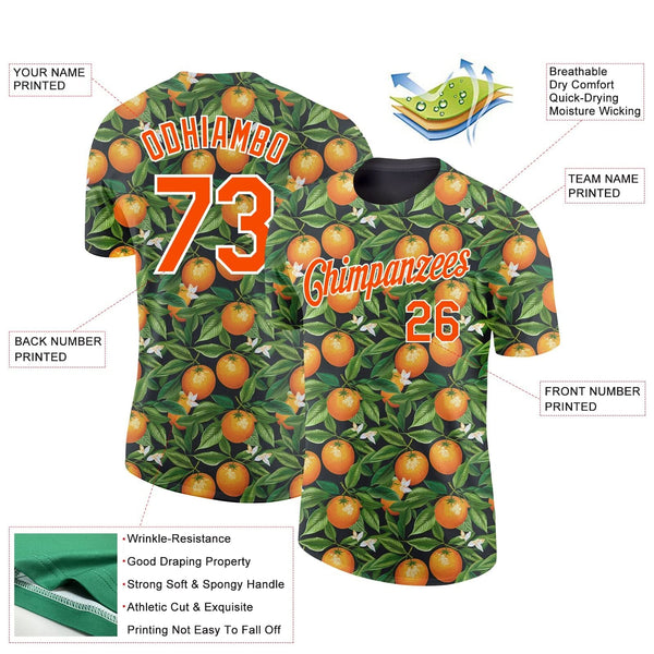 Custom Green Orange-White 3D Pattern Design Orange Citrus Fruit Performance T-Shirt