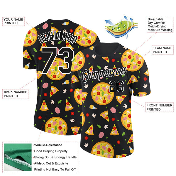 Custom Black White 3D Pattern Design Food Pizza Performance T-Shirt