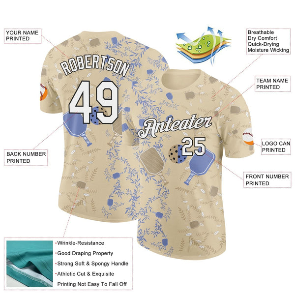 Custom Cream White-Black 3D Pickleball Paddles Balls Floral Performance T-Shirt