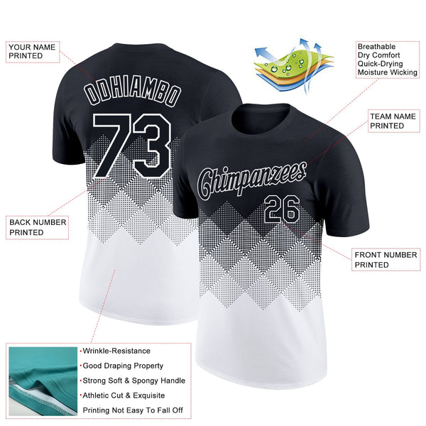 Custom Black White 3D Pattern Design Gradient Square Shapes Performance T-Shirt