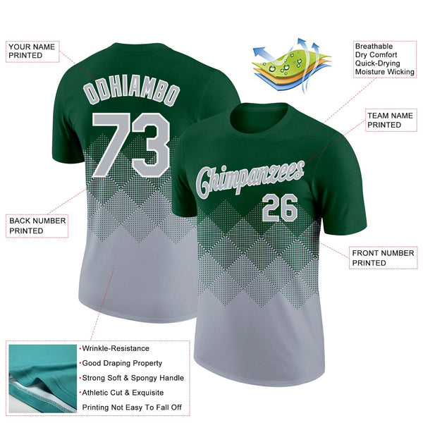 Custom Green Gray-White 3D Pattern Design Gradient Square Shapes Performance T-Shirt