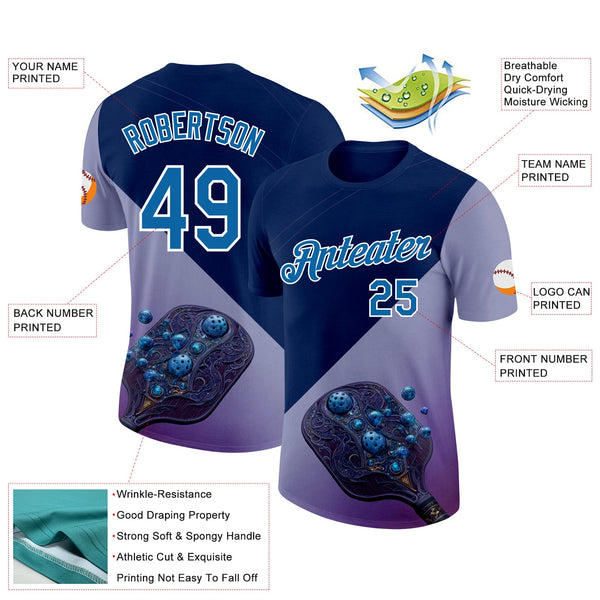Custom Blue Purple-White 3D Pickleball Paddles Balls Blueberry Performance T-Shirt