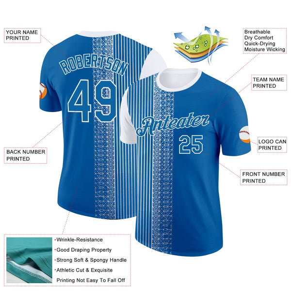 Custom Blue White 3D Pattern Design Finland Greece Sport Wear Performance T-Shirt