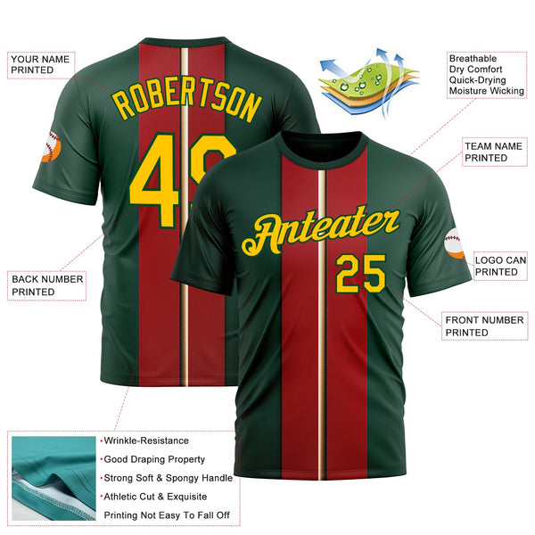 Custom Green Yellow-Red 3D Pattern Design Mexico Portugal Sport Wear Performance T-Shirt