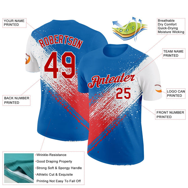 Custom Blue Red-White 3D Pattern Design USA Cuba Sport Wear Performance T-Shirt