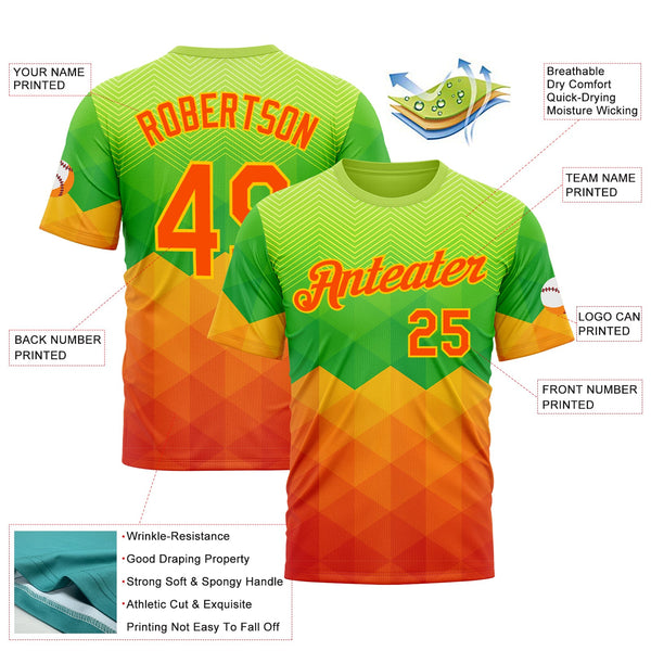 Custom Green Orange-Yellow 3D Pattern Design Gradient Sport Wear Performance T-Shirt