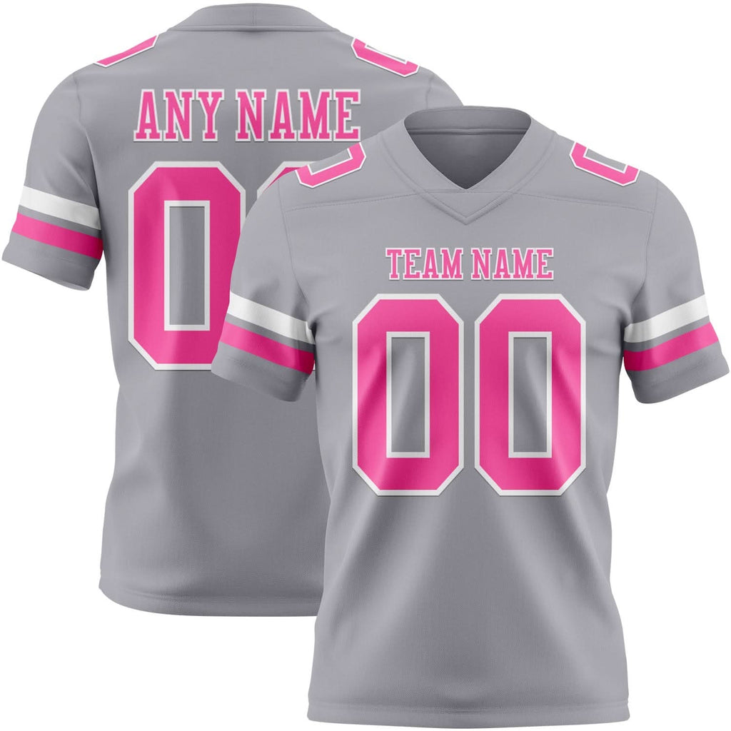 Custom Gray Pink-White Mesh Authentic Football Jersey