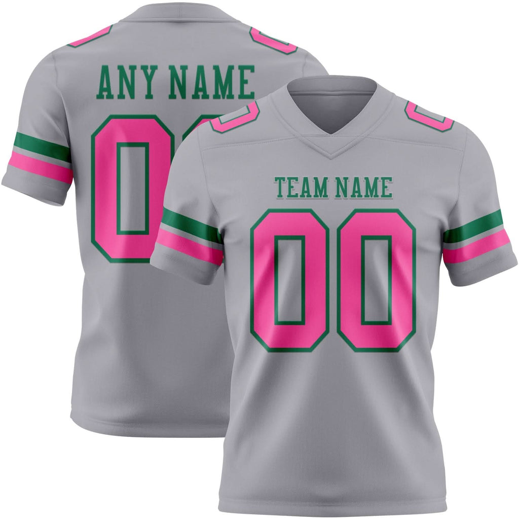 Custom Gray Pink-Kelly Green Mesh Authentic Football Jersey