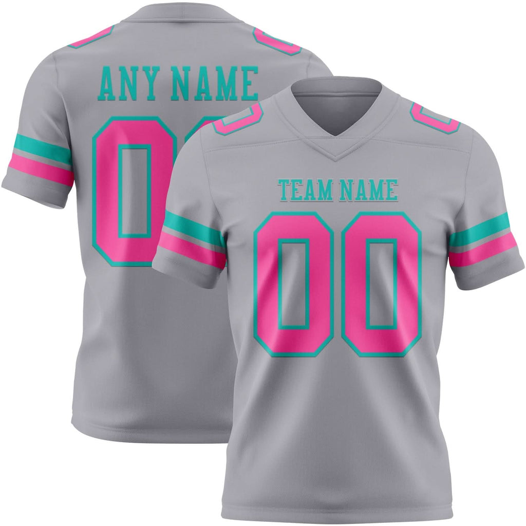 Custom Gray Pink-Aqua Mesh Authentic Football Jersey