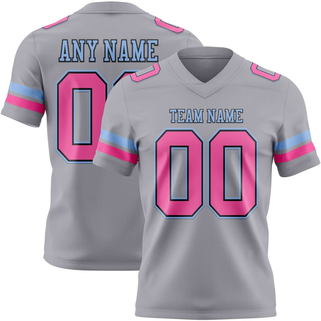 Custom Gray Pink Black-Light Blue Mesh Authentic Football Jersey