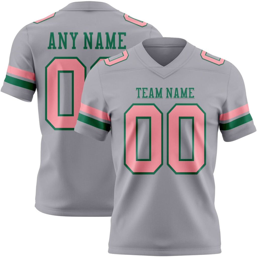 Custom Gray Medium Pink-Kelly Green Mesh Authentic Football Jersey