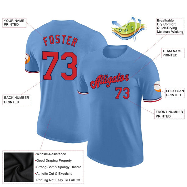 Custom Light Blue Red-Navy Performance T-Shirt
