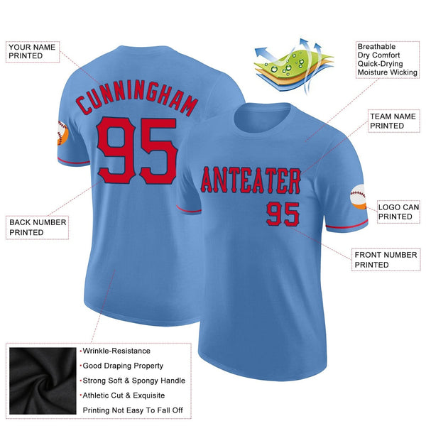 Custom Light Blue Red-Navy Performance T-Shirt